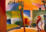 San Francisco Street Scene with Construction Workers  by Yun Gee contemporary artwork painting