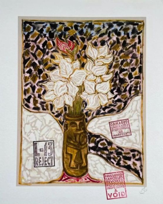 Flowers In Mouth Puller Pot by Billy Childish contemporary artwork Print