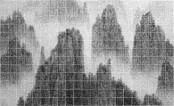 Heart Sutra Landscape Rosy Rising Clouds by Lee Chun-Yi contemporary artwork Works on Paper
