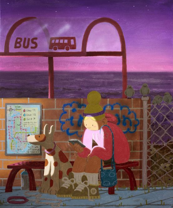 The Bus Stop by Imon Boy contemporary artwork Painting