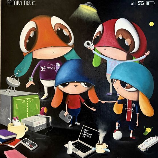 Tech Family 5G portrait by Edgar Plans contemporary artwork Painting