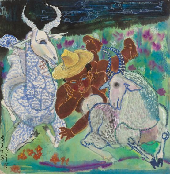 A Shepherd Boy and Two Couples by Yuan Yunshen contemporary artwork Works on Paper