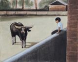 Boy and Buffalo by Matthew Krishanu contemporary artwork painting