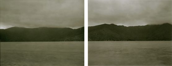 Cooks Sites 12 . 12 . 1995. View into MeretotoShip Cove and Cannibal Cove from Motuara Island by Mark Adams contemporary artwork Photography