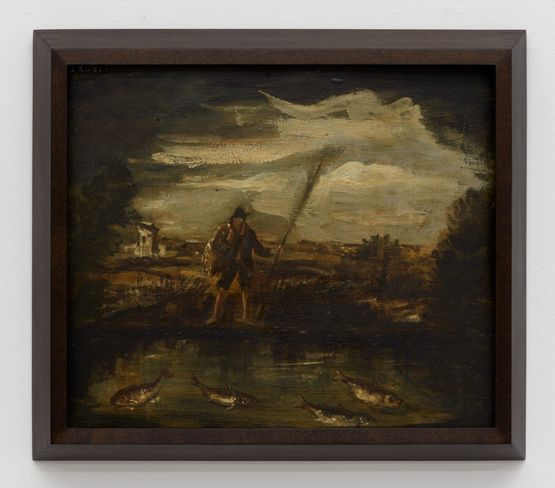 Untitled Stagno con pesci e natura umana by Luigi Zuccheri contemporary artwork Painting