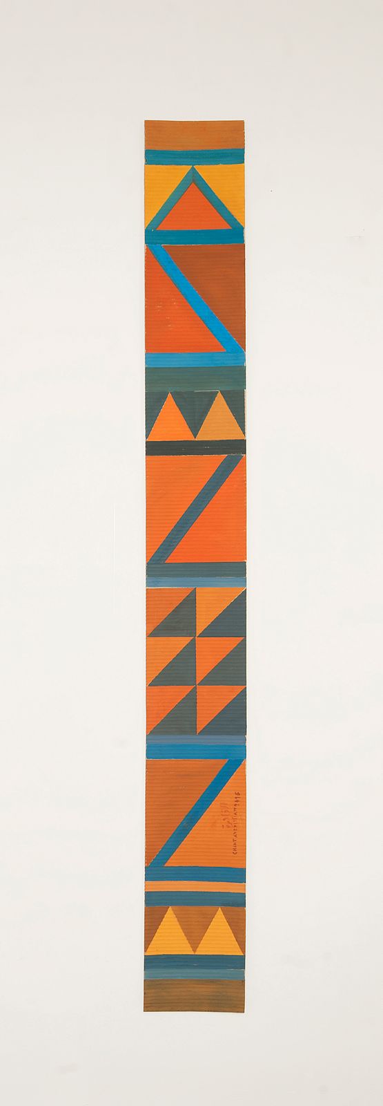 B7- Bedouin kilim pattern with 2 orange triangles at the bottom by Chant Avedissian contemporary artwork Works on Paper
