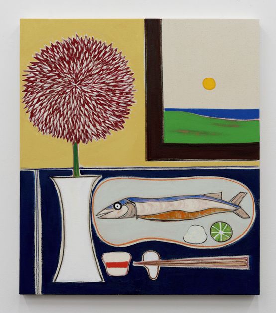 Chrysanthemum and Saury by Susumu Kamijo contemporary artwork Painting