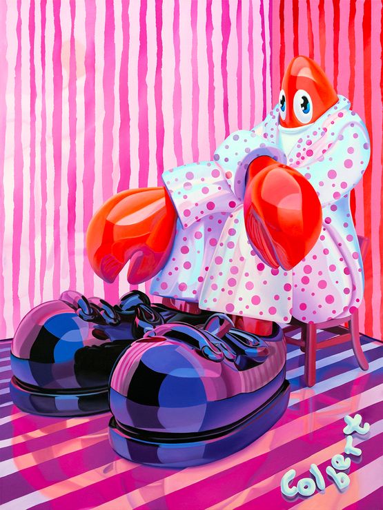 Seated Lobster Portrait Pink by Philip Colbert contemporary artwork Painting