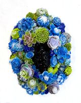 Bloom Mum in Vibrant Green and Ocean Blue by Layo Bright contemporary artwork sculpture