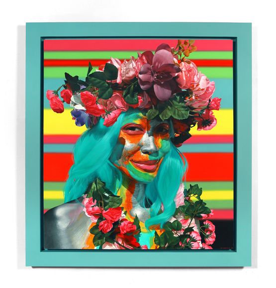 Girl with Stripes by Ashley Bickerton contemporary artwork Painting