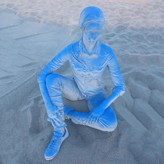 Blue Gradient Seated Female Figure by Daniel Arsham contemporary artwork Painting