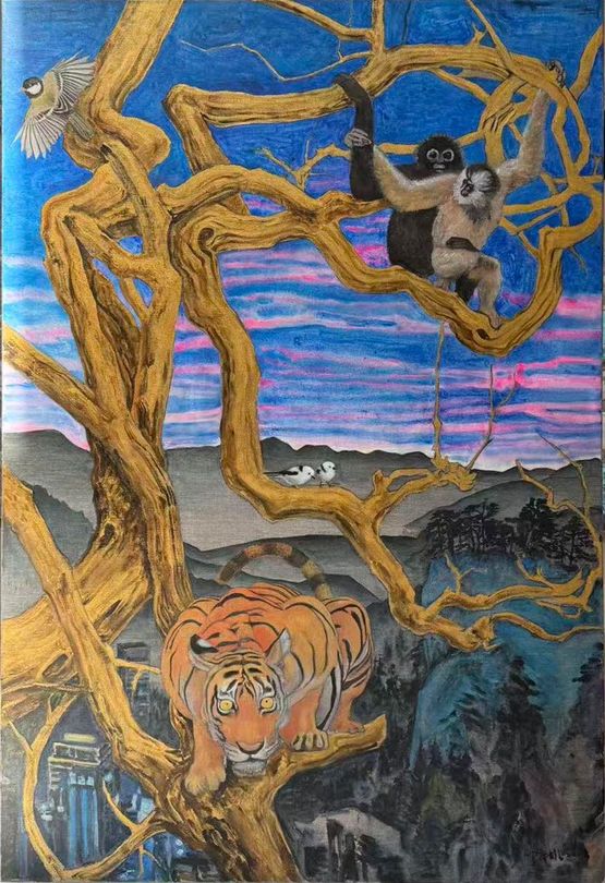 The Golden BoughThe Tiger in Me by Qiu Anxiong contemporary artwork Painting