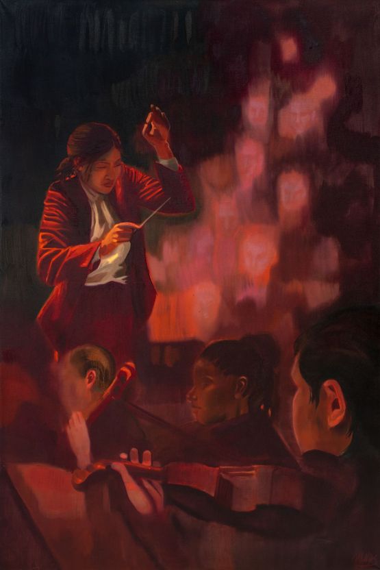 Between Brush and Baton by Cece Philips contemporary artwork Painting