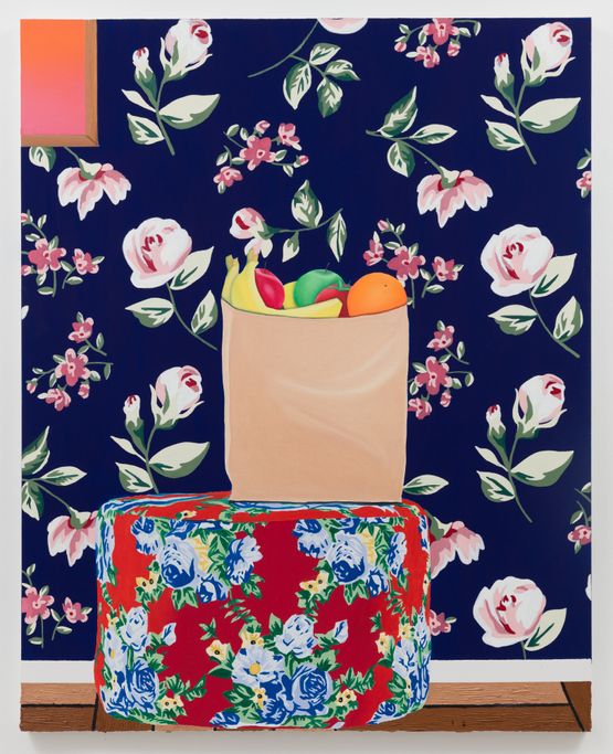 Bag of Fruit on Ottoman by Alec Egan contemporary artwork Painting