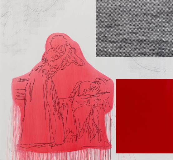 Joven en pie mesandose los cabellos Red by Juliao Sarmento contemporary artwork Painting