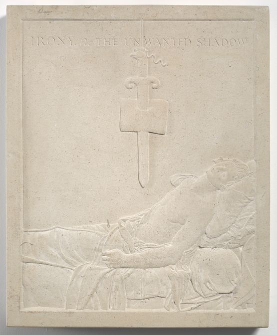 Irony n. The unwanted shadow with Neil Talbot by Ian Hamilton Finlay contemporary artwork Sculpture