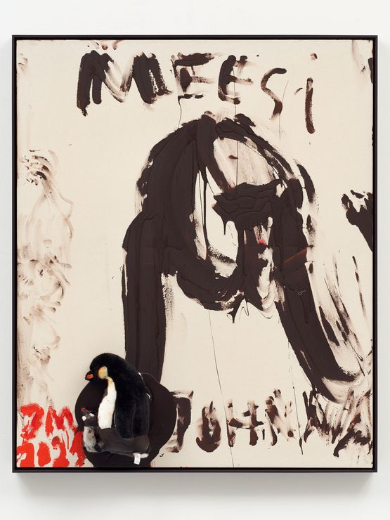 MEIN BABYKUNSTFREUNDADDY ERZKAISERZPINGUINEROZED IM INNEREN FUHRT ALLES DER KUNST AUSSEN AUS ABER HALLOZ by Jonathan Meese contemporary artwork Painting