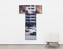 The Intersection Series Person Eating With Fork and Knee BentHigh Rise Building by John Baldessari contemporary artwork Painting