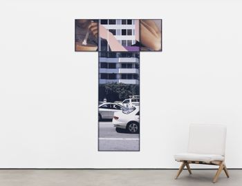 The Intersection Series Person Eating With Fork and Knee BentHigh Rise Building by John Baldessari contemporary artwork painting photography