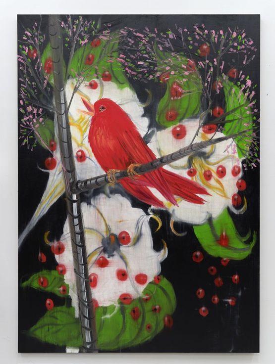 Portrait of a Red Finch After Picabia Singing Kindly Again by Ann Craven contemporary artwork Painting