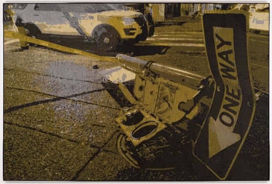Center city sign  fan blanket by Marley Dawson contemporary artwork Textile