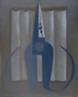 Greyish Blue Scissors and White Curtain by Mao Xuhui contemporary artwork painting