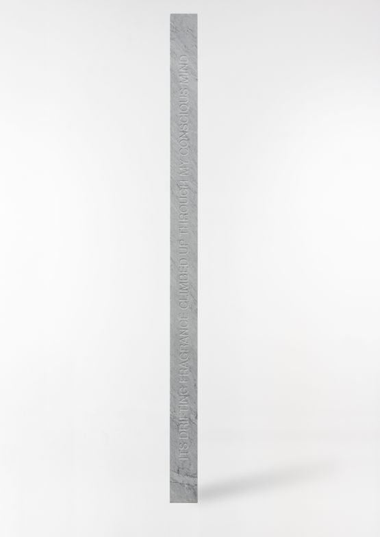 ITS DRIFTING FRAGRANCE CLIMBED UP THROUGH MY CONSCIOUS MIND light grey marble columns by Claudia Comte contemporary artwork Sculpture