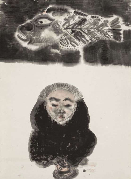 Fish and Man by Li Jin contemporary artwork Works on Paper