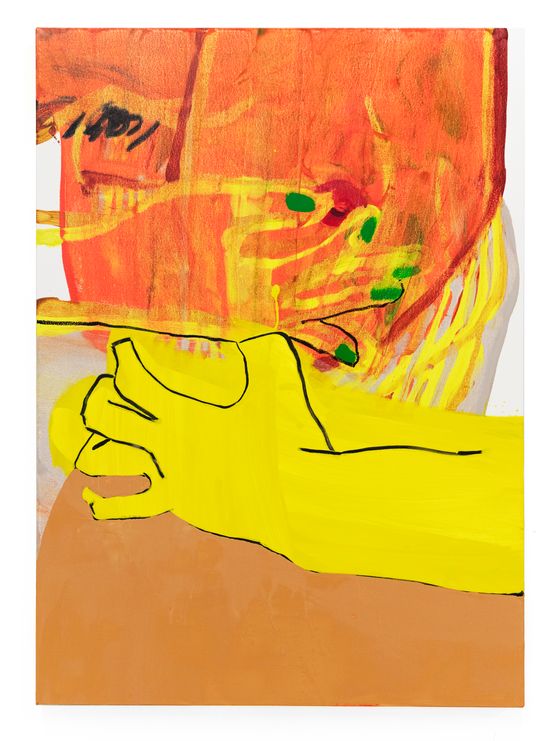 Self-like construct in red-orange by Sarah Faux contemporary artwork Painting
