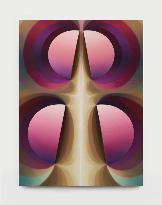 Split Orbs in pink purple green- brown by Loie Hollowell contemporary artwork Painting