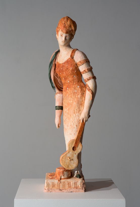 Woman with requinto by Linda Marrinon contemporary artwork Sculpture