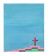 Red Cross pink and green roof by Matthew Krishanu contemporary artwork painting works on paper