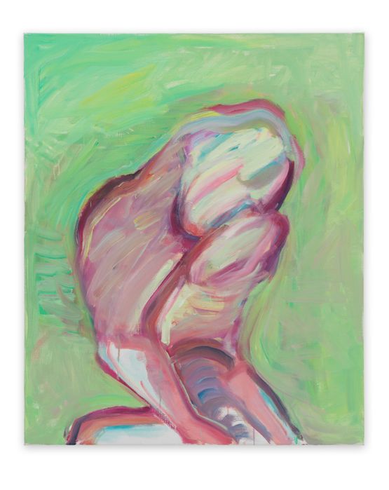 Hellgrunes Selbst  Bedrucktes Selbst Malflussselbstportrait Light-Green Self  Sad Self Self - Portrait in Paint Flow by Maria Lassnig contemporary artwork Painting