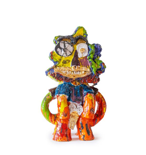 Multi limbed orange figure by Ramesh Mario Nithiyendran contemporary artwork Sculpture