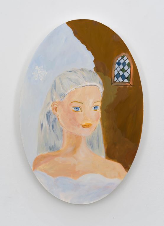 Cinderella at Rapunzels castle in her snowy cloud outfit by Karen Kilimnik contemporary artwork Painting