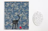 Old black cat and red rubber ball by Jenny Watson contemporary artwork painting