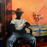 The Visitor at the Table by Olamide Ogunade Olisco contemporary artwork drawing