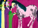 Three Beauties with a Pink Spotted Horse by Walasse Ting contemporary artwork painting works on paper