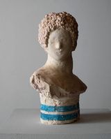 Bust with blue stripes by Linda Marrinon contemporary artwork sculpture