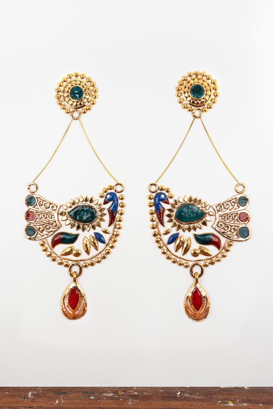 Peacock earrings that my mother kept safe by Monica Rani Rudhar contemporary artwork Sculpture