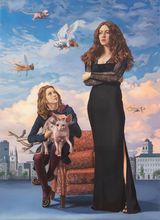 Inverso Mundus Mother and Daughter with Catpig by AESF contemporary artwork painting