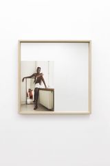 Francis on the window sill with me wearing black stockings by Lyndal Walker contemporary artwork print sculpture