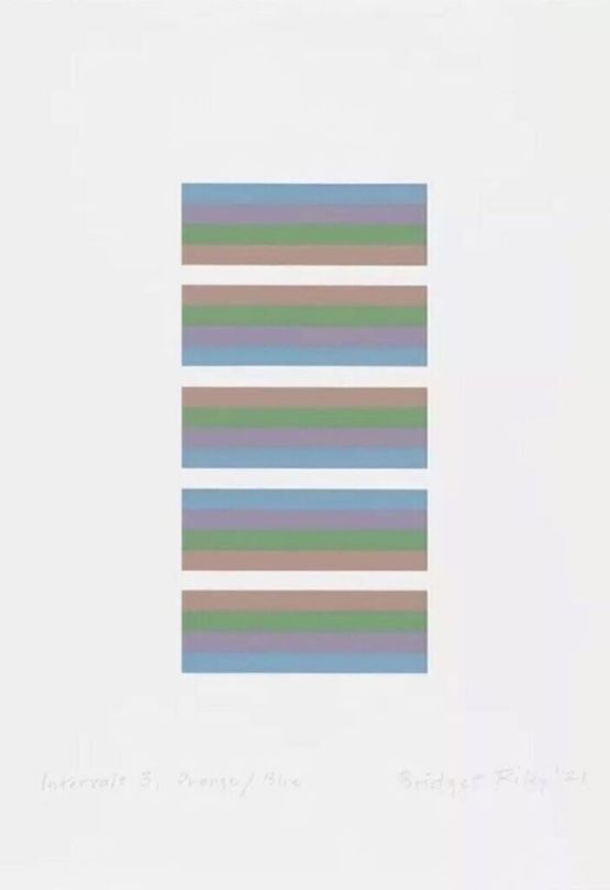 Intervals 3 - Orange  Blue by Bridget Riley contemporary artwork Print