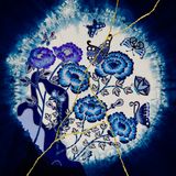 Japan blue Peony by Kohei Kyomori contemporary artwork mixed media textile