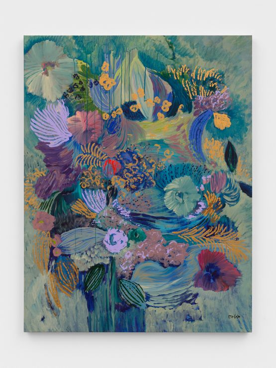 The liquid azure and the aquamarine between the delicate feathers of shining gold by Ileana Garcia Magoda contemporary artwork Painting