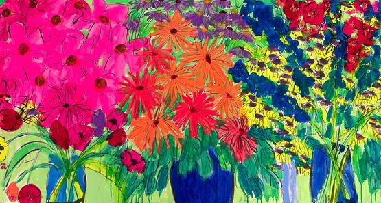 Waving of Red and Green by Walasse Ting contemporary artwork Painting