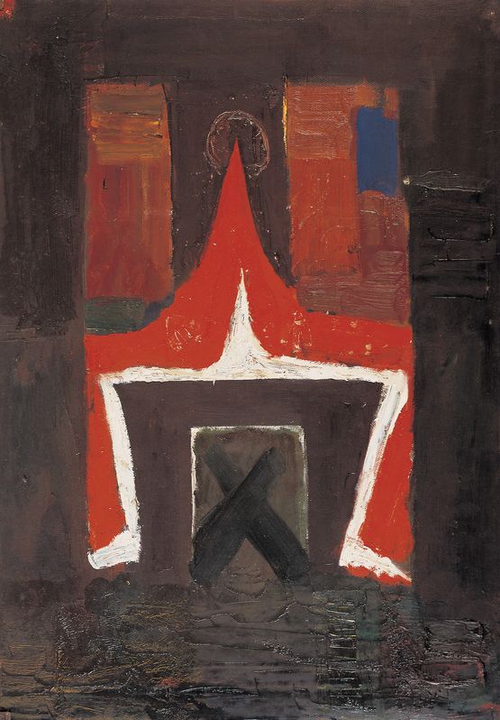 A Red Parent with Square Gate by Mao Xuhui contemporary artwork Painting