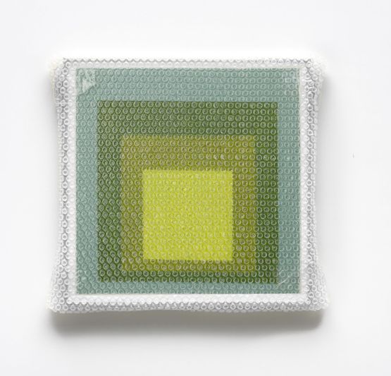 Homage to the Square with Bubble Wrap and Packing Tape by Tammi Campbell contemporary artwork Painting