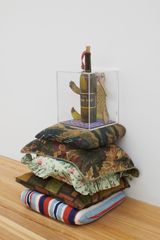 Trump Molotov 2 on stolen pillow pedestal by Hadi Falapishi contemporary artwork sculpture works on paper