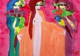 Three Girls Relaxing by Walasse Ting contemporary artwork painting works on paper